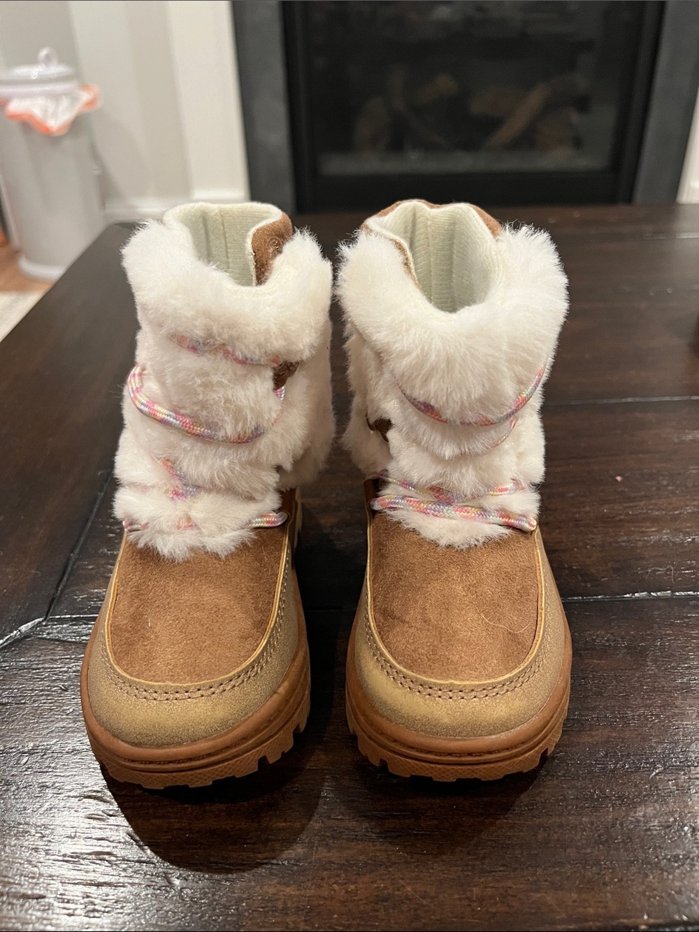 Carter’s Cozy Faux Fur Suede Winter Boots - Tan & White